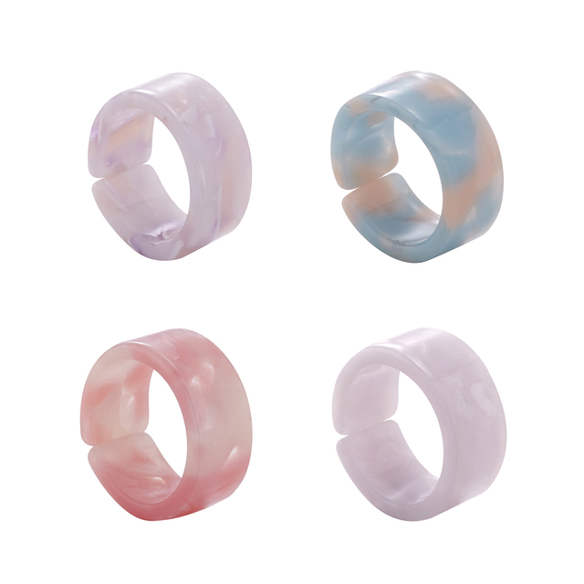 Transparent Acrylic Resin Rings for Women Korean Style Summer Sweet Cute Geometric Round Open Ring Wedding Jewelry Gift