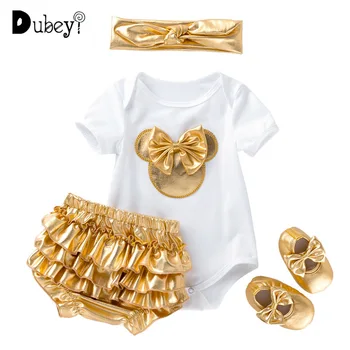 

Baby Rompers Newborn 4pcs Suits Clothes Baby Costume Infant Toddler Girl Birthday Party Outfits Little Girl Ruffle Romper