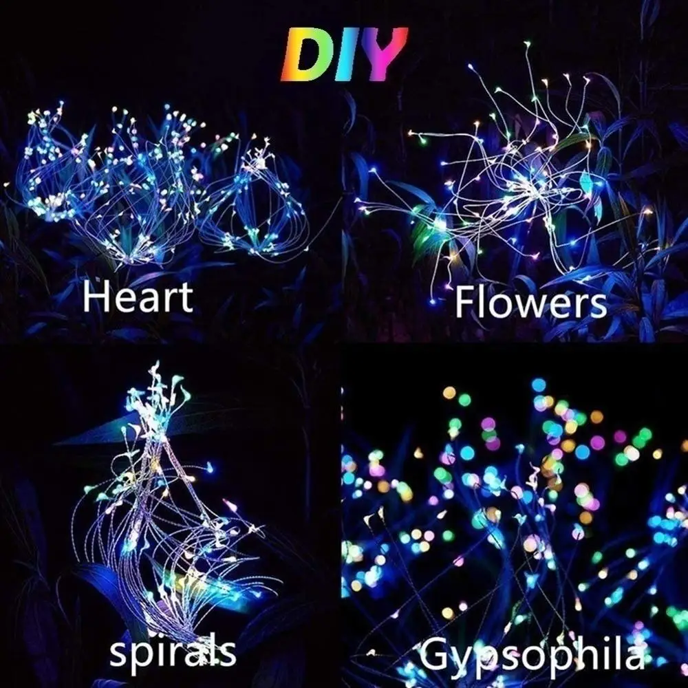 

90 LED Three Color Solar Ground Fireworks Lamp Dandelion Copper Wire Lamp String Outdoor Waterproof Christmas Decoration Light