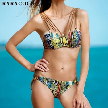 

RXRXCOCO Bikini 2020 Bandage Women's Swimming Suit Push Up Low Waist Bikini Set Printed Swimwear Women Swimsuit