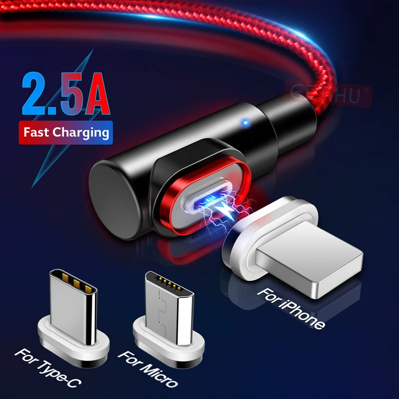 GETIHU 2 м Магнитный кабель 2.5A Быстрая зарядка Micro USB зарядное устройство Тип C Быстрая зарядка для iPhone XS X 8 7 6 Магнит мобильный шнур для телефона