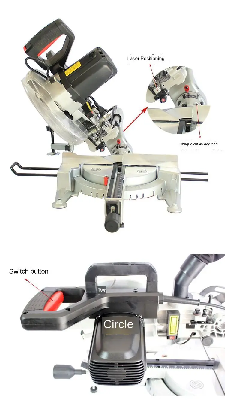 10 дюймов двойной слайд бар пила торцовочная пила с лазерным позиционированием
