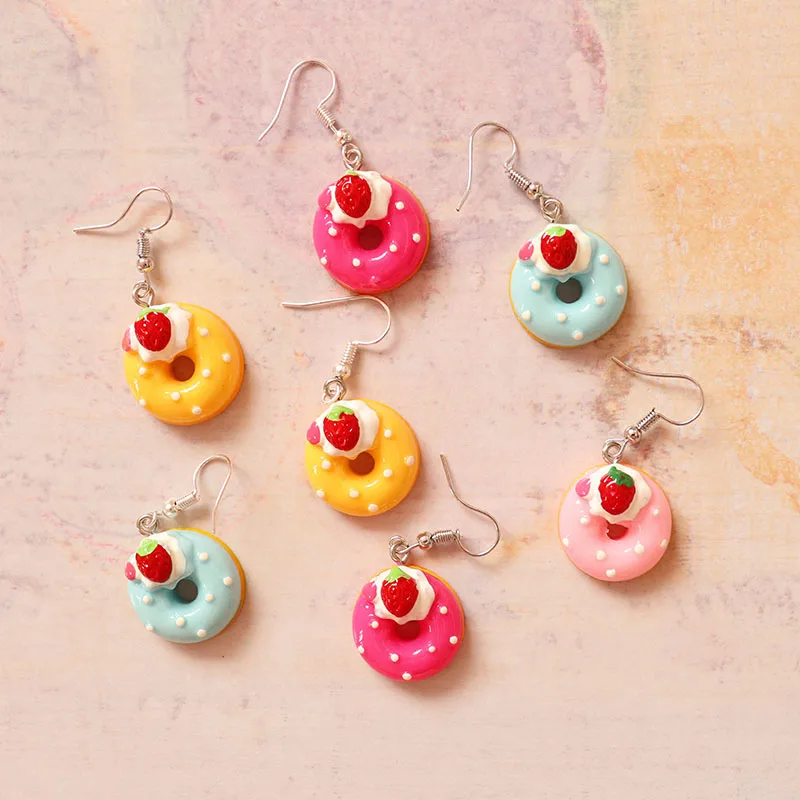 

Funny Strawberry Donut Sweet Food Drop Earrings for Women Girl DIY Handmade Creative Unique Dangle Earrings Jewelry Accessaries