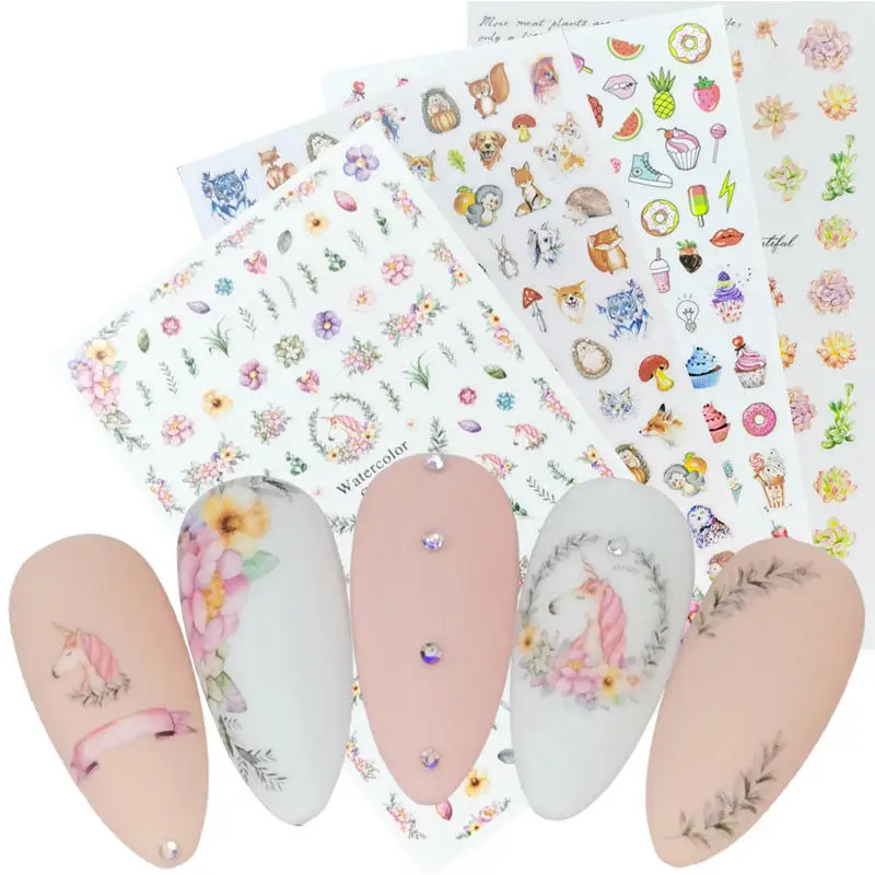 

1 Sheet 2023 New 3D Nail Sticker Unicorn Flower Leaf Mushroom Animal Image Nail Art Decorations Slider For Nail Manicure
