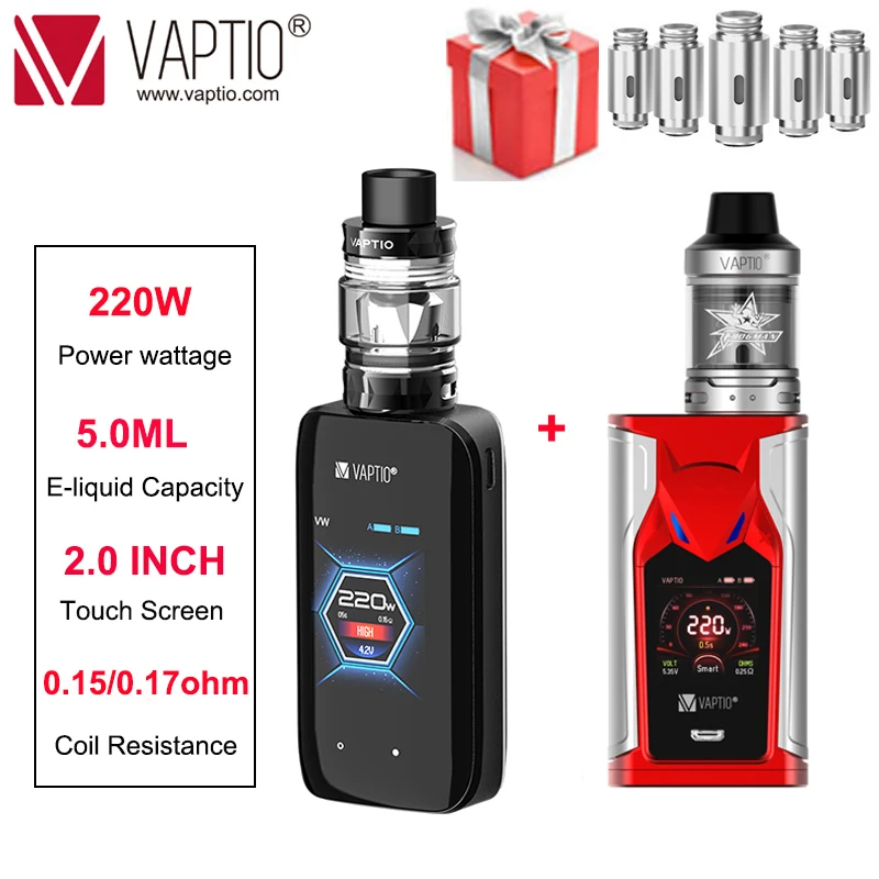 

LIMITED SALESGift coils E cigarette vape MOD 220W Vaptio Super Bat KIT 2.0ml Dual 18650 Battery power support droshipping