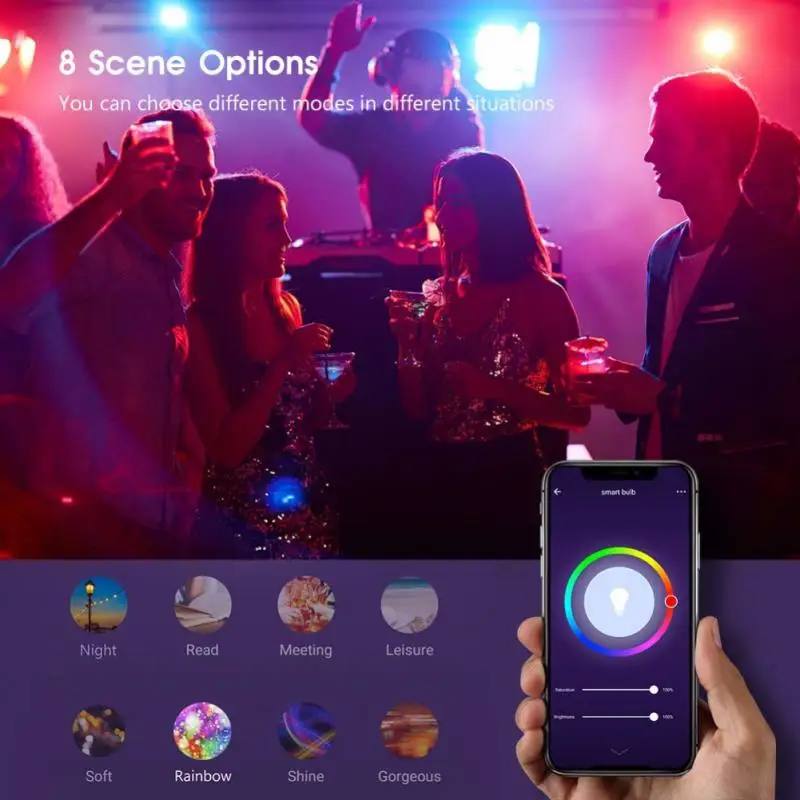 Мобильный телефон, Wi-Fi, голосовое управление, RGB, энергосберегающий, затемняющий, светодиодный, многоцветный, умный светильник, лампочки E27/E26/B22, лампа для умного дома