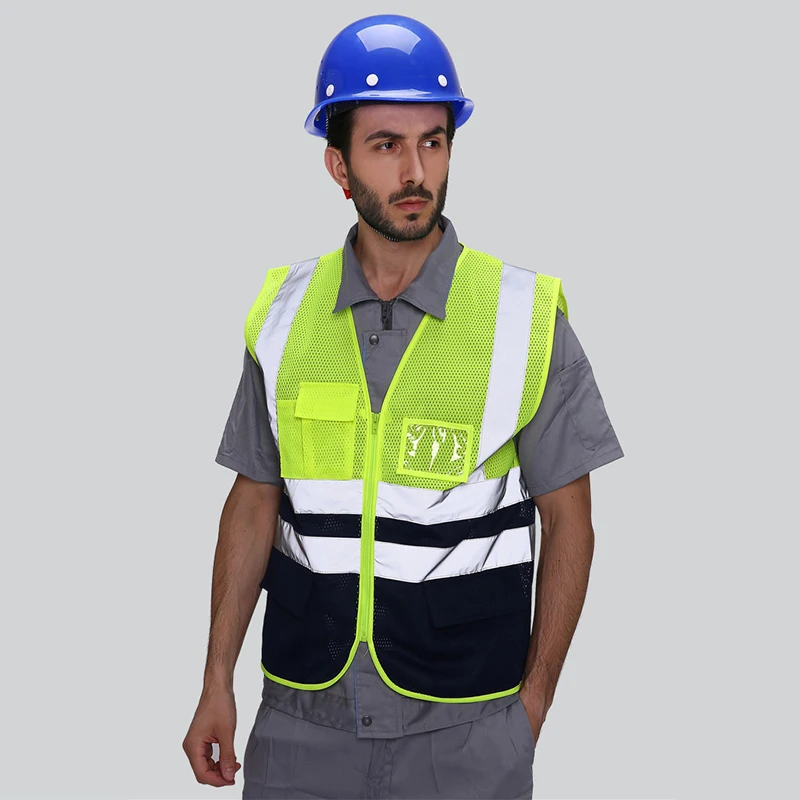 work vests with pockets high visibility reflective vest safety stripes breathable mesh summer | Мужская одежда