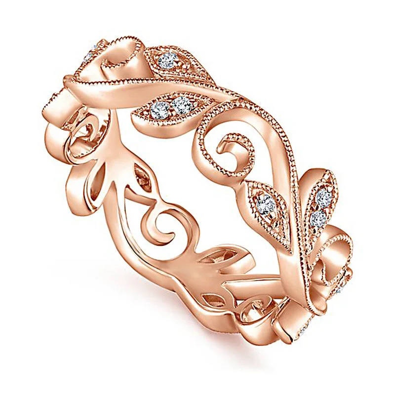 Высокое качество, оригинальные кольца с листьями для женщин, розовая, золотая, Посеребренная, циркон, модные вечерние кольца, темперамент, элегантность, Acc - Цвет основного камня: AZ0039