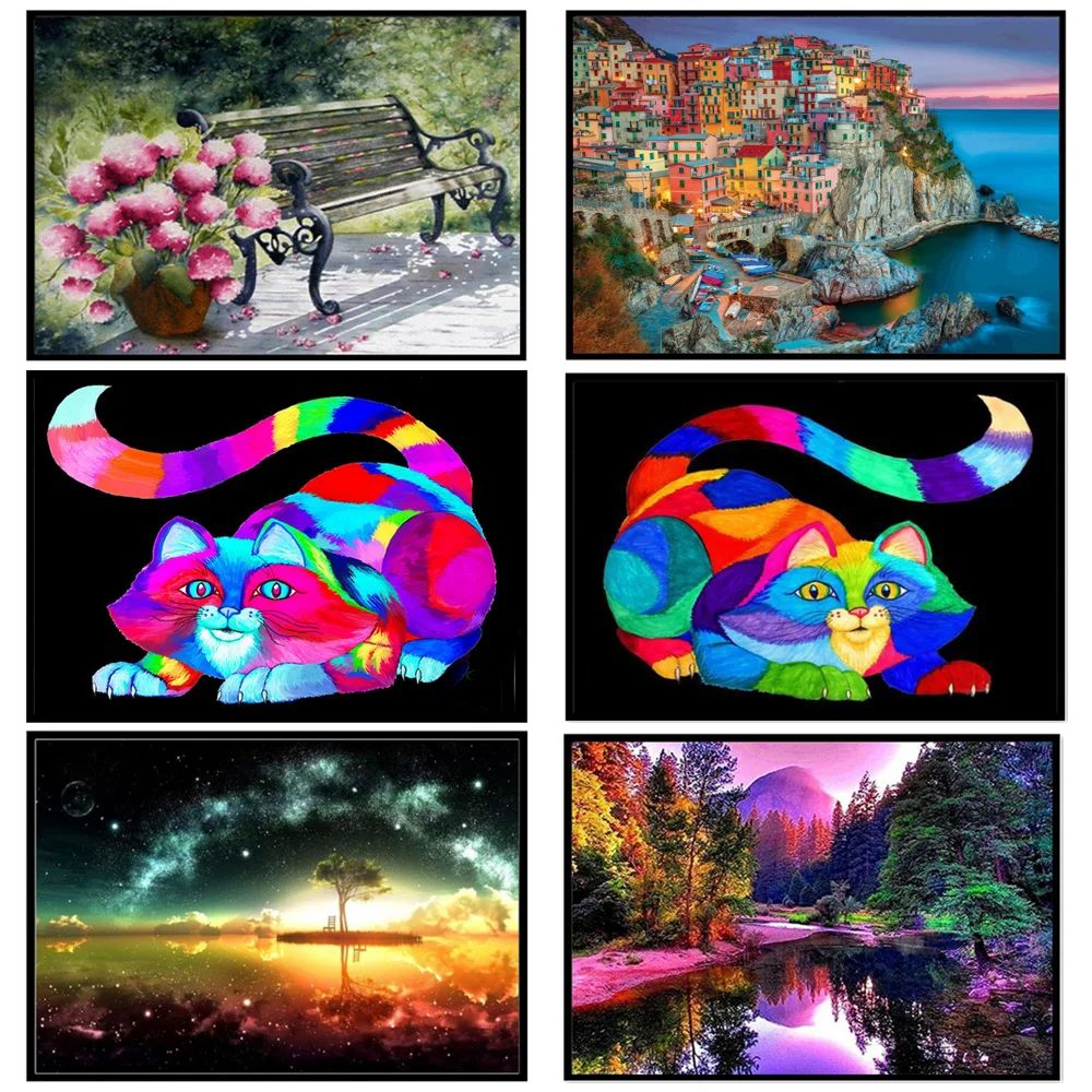 5D алмазные пейзажные леса окрашенные животные кот цветок круг полная Алмазная