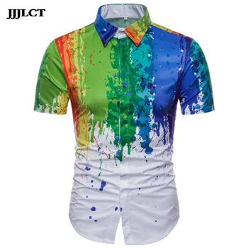 

New summer men's color paint point splash ink short sleeve youth men's clothing for men's shirt