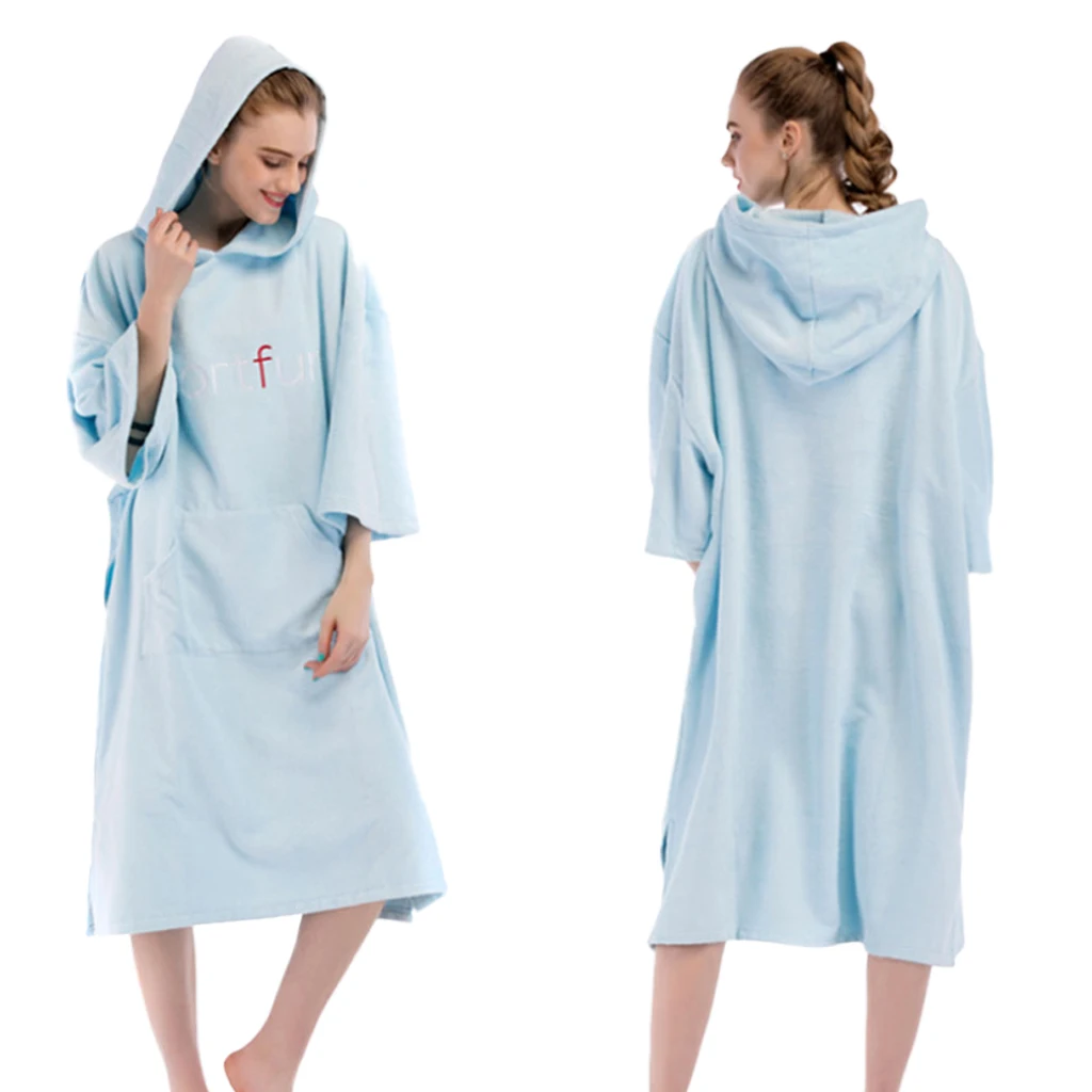 Microfiber Surf Beach Hooded Poncho Water-absorbing Quick Dry Bathrobe (Wetsuit Changing Robe/Towel) - with Large Front Poccket