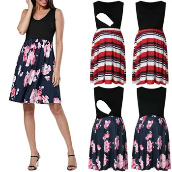 

Plus Size Women Pregnant Maternity Nursing Breastfeeding Floral Sleeveless Dress