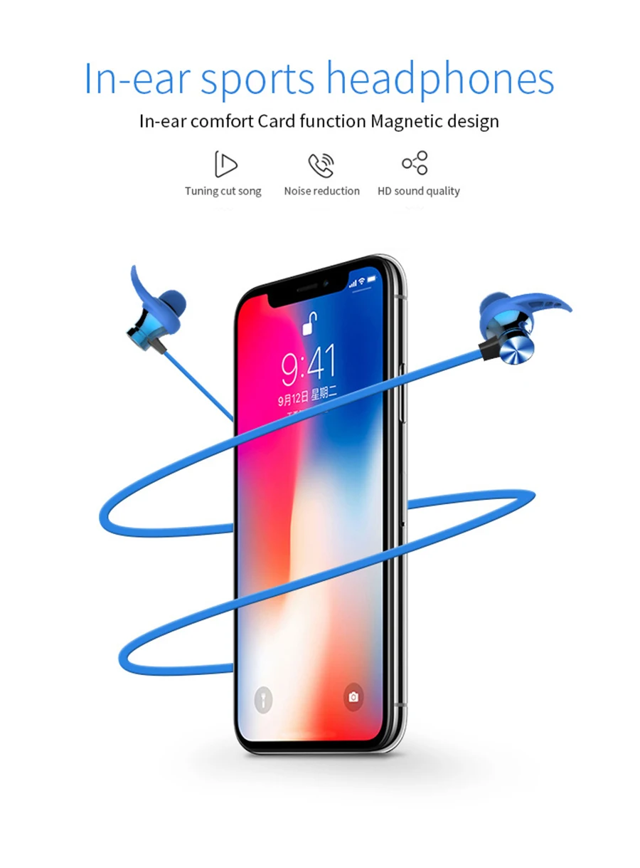 XT22 Sports Wireless Bluetooth Earphone Magnetic Attraction Headset Waterproof Earphone Build-in Mic Pluggable TF card 004