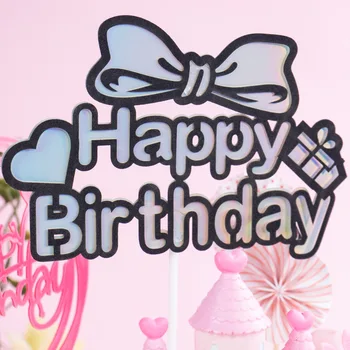

Colorful Laser Bow Happy Birthday Cake Topper Girl Patry supplies Candy Bar Baby Shower Child Birthday Cartoon Cake Decroting
