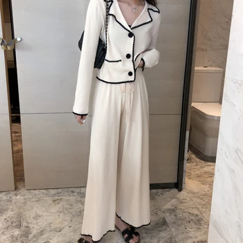 

Little fragrant knit wide-leg pants suit women 2020 spring new style fashion two-piece