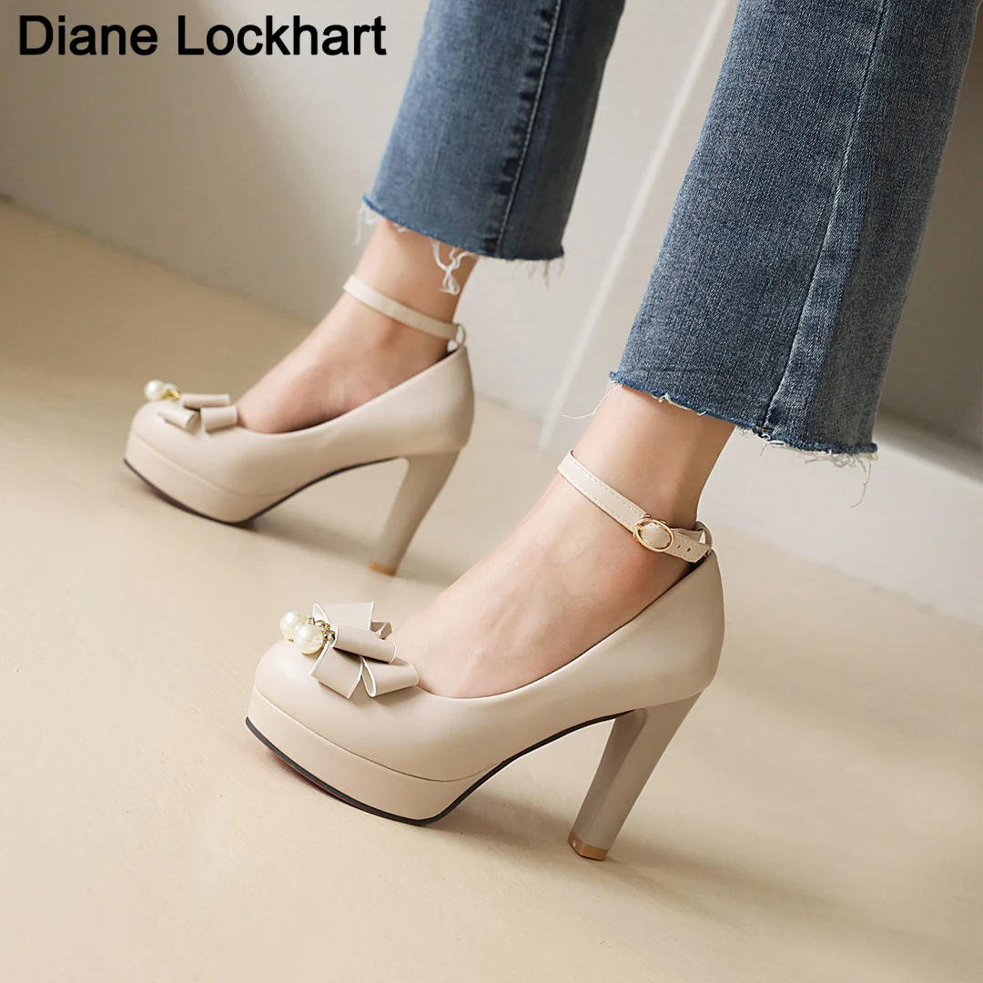 Grote Maat 41 42 Vrouwen Strap Pumps Naakt Bows Platform Hoge Hakken Dames  Ronde Neus Partij Bruiloft Schoenen Bruids Stiletto zwart|Damespumps| -  AliExpress