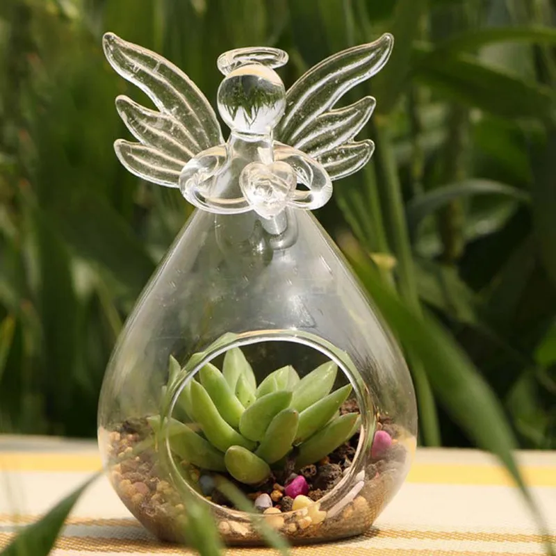 BMBY-набор из 2 милых прозрачных стеклянных ангелов в форме цветочного растения висячая Ваза свадебный Декор