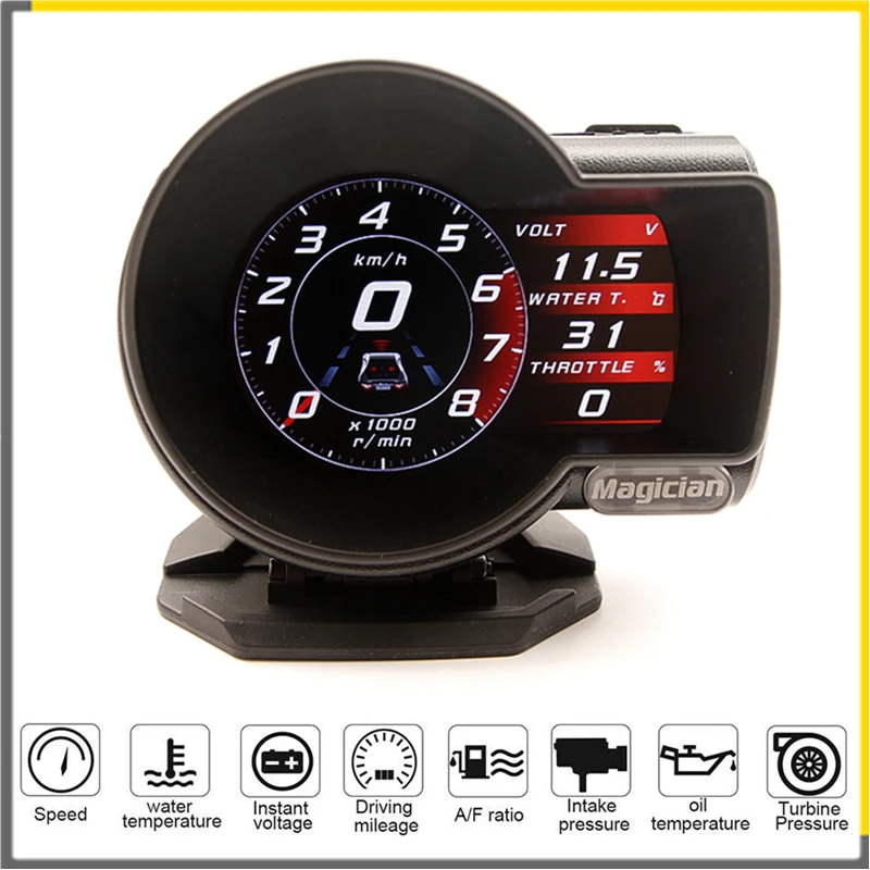 

Profession Magician OBD Head Up Display Car Digital Boost Gauge Voltage Speed Meter ect. Water Temp Alarm Auto Diagnostic Tool
