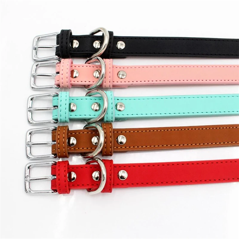 5 Colors PU Small Dogs Collars XS-M Adjustable Zinc Alloy Solid Color Puppy Collar Comfortable Durable Pets Supplies Accessories best flea collar for dogs