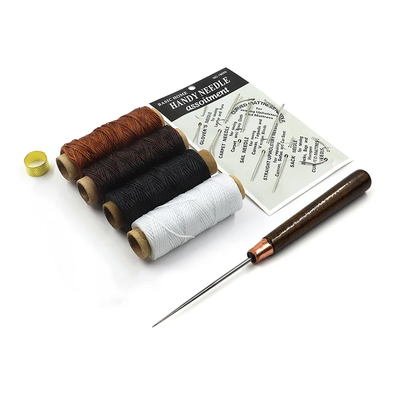 1pcs Slender Bark Color Handle Awl Leather Straight Awls Hole Puncher Drills Sewing Lines Pick Awls Leather Punching Tools