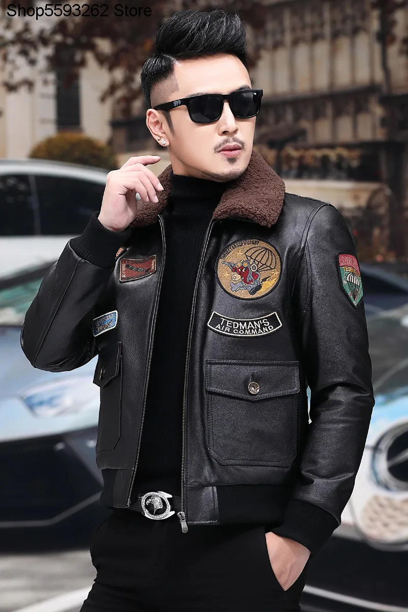 

Genuine Leather Leather Coat Men Head Layer Cowhide Short Tender Winter Season Plus Cotton Leather Coat Keep Warm Locomotive
