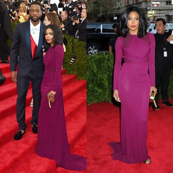 Met Gala Gabrielle Union Сексуальное Фиолетовое Вечернее платье для выпускного вечера с вырезом лодочкой с длинным рукавом платья для матери невесты