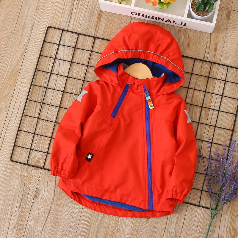 

Hx-18109 Reflective Five-pointed Star Plus Velvet BOY'S Raincoat Jacket 2018 Autumn And Winter New Style Childrenswear Kids' Ove