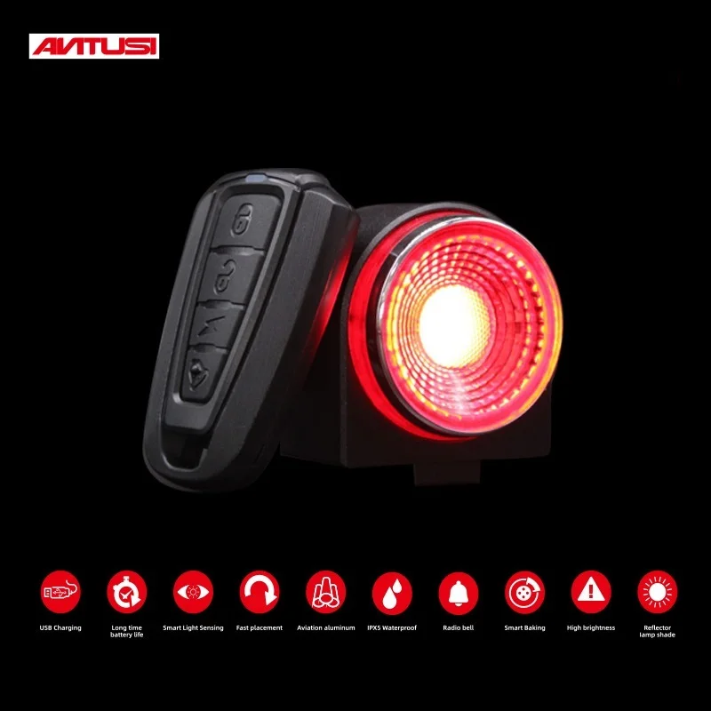 ANTUSI A8 Road Bike Anti-theft Alarm Lock Automatic Brake Cycling Taillight Remote Control Bicycle Rear Light MTB Wireless Bell ANTUSI A8 Road Bike Anti-theft Alarm Lock Automatic Brake Cycling Taillight Remote Control Bicycle Rear Light MTB Wireless Bell
