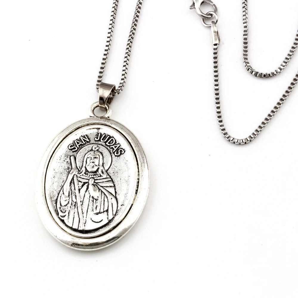 1Pcs / Lots  San Judas Tadeo Ruega Por Nosotros Alloy Charms Pendant Necklaces Jewelry DIY 23.6 Inches Chains A-561d
