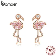 Bamoer yaz flamingolar saplama küpe kadınlar için pembe kübik zirkon kulak çıtçıt romantik kadın gümüş 925 takı hediyeler BSE120(China)