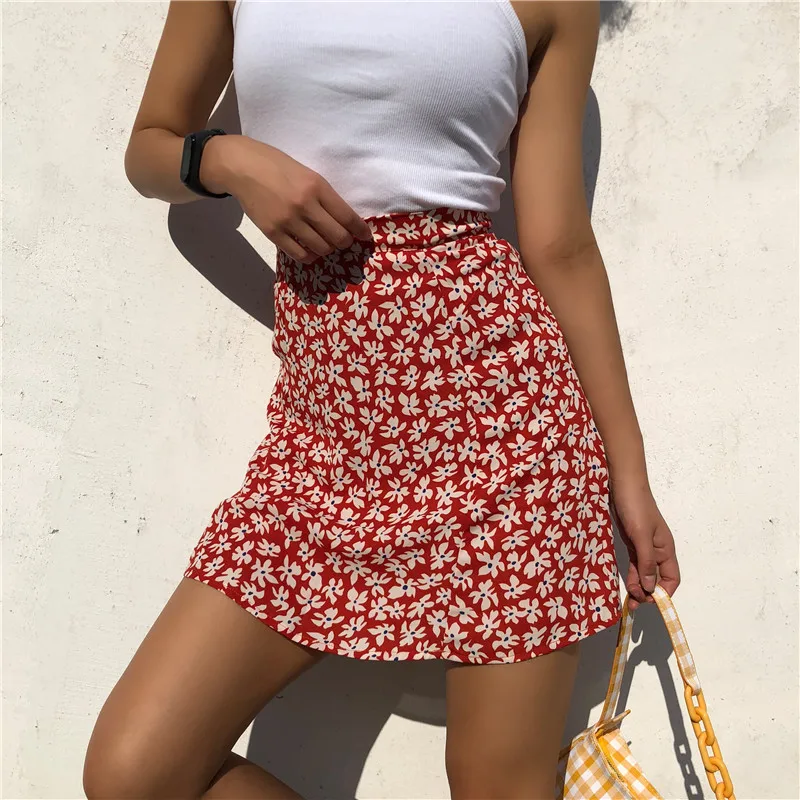 Red floral skirt mini Clearance