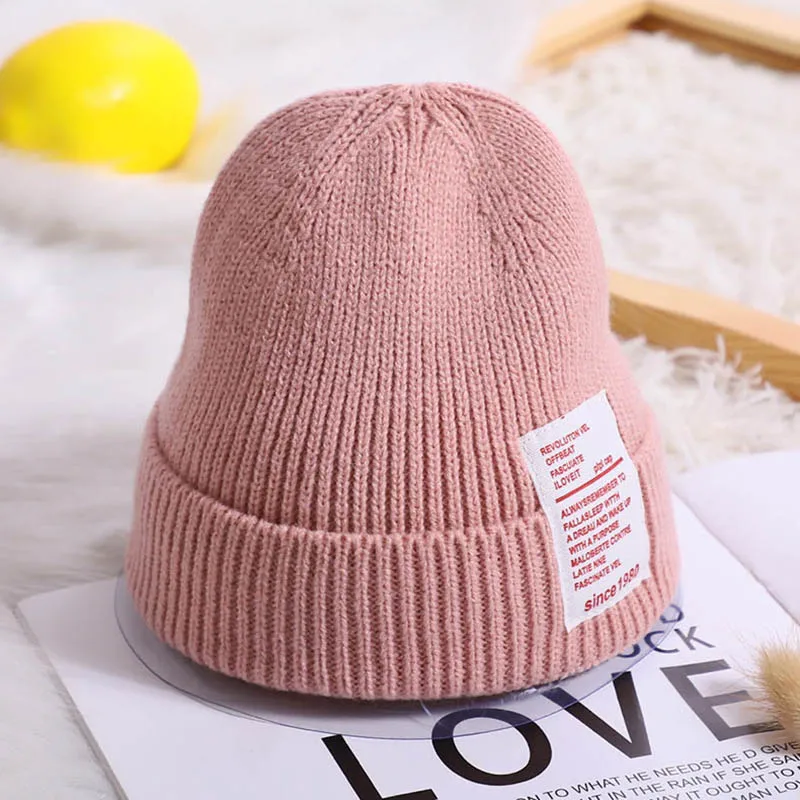 5 Colors Knitted Solid Color Winter Caps For Girls Boys Good Quality Crochet Children Bonnet Beanies Kids Hat Caps - Цвет: pink