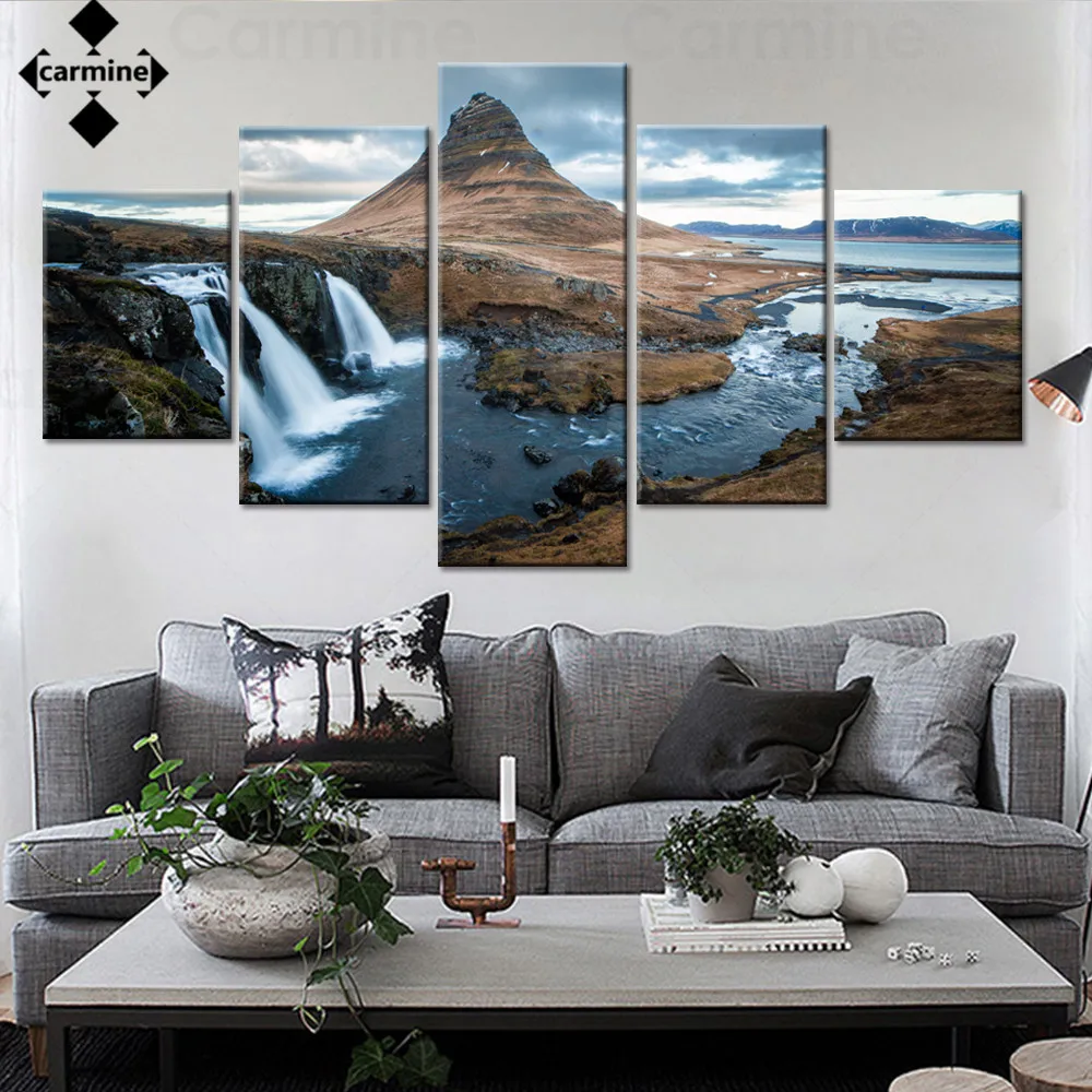 

Scandinavian Wall Art Print Painting Mountain Landscape Wall Poster Modern Hd Picture 5 Pieces Frameless Decor Home Living Room