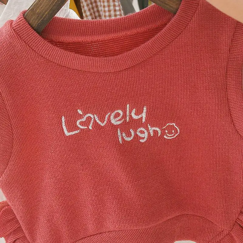 Осенний комплект одежды принцессы для новорожденных девочек, детские топы с длинными рукавами, рубашка+ жилет с надписью верхняя одежда из 2 предметов, S9661
