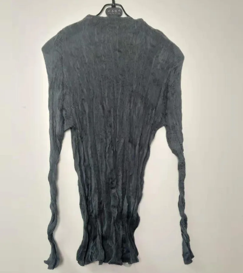 Miyake плиссированная рубашка, осень и зима, новинка, ручная работа, плиссированная, перспективная, сексуальная, нижняя рубашка, плиссированная, с длинным рукавом, футболка женская