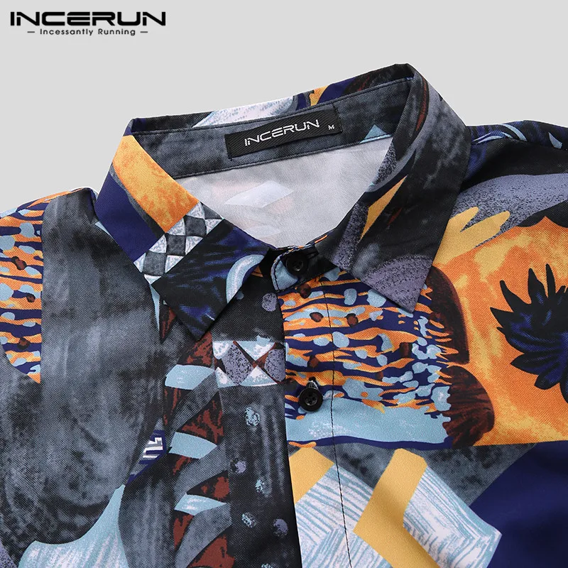 INCERUN/рубашка с длинными рукавами и принтом для мужчин в Корейском стиле, модная хип-хоп свободная Гавайская брендовая рубашка, мужская безрукавка с принтом