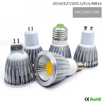 

COB led light 9W 12W 15W MR16 GU10 E27 E14 LED Dimmable Sportlight lamp High Power bulb MR16 12V E27 GU10 GU5.3 E14 AC 110V 220V