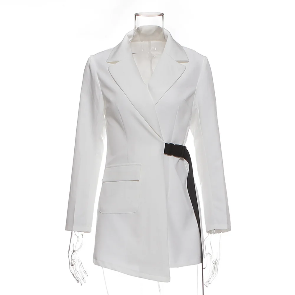 COSYGAL Ladies Fashion White Dress Women Jacket Style Loose Sexy Office Dresses Notched Blazer Dresses Autumn Robe Femme