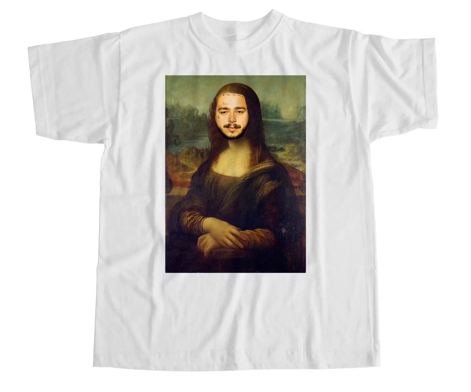 Post Malone Mona Lisa пародия футболка Stoney White Iverson хип-хоп смешная 100% хлопковая круглая