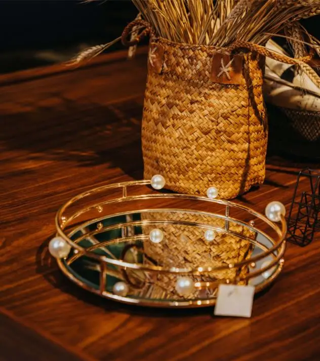 bandeja espelhada redonda de bandeja luxuosa para armazenar estilo para decoração de sala de estar