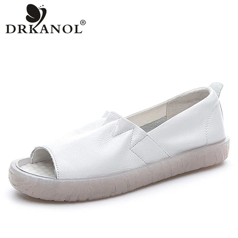 

DRKANOL Handmade Women Sandals 2023 Summer Shoes Woman Open Toe Flat Sandals Quality Genuine Leather Slip On Casual Sandals