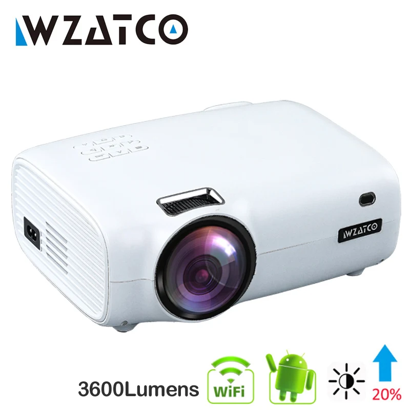 WZATCO E600 Android 9.0 Wifi Smart Portable Mini LED Projector HDMI Support Full HD 1080p 4K Video Home Theater Beamer Proyector