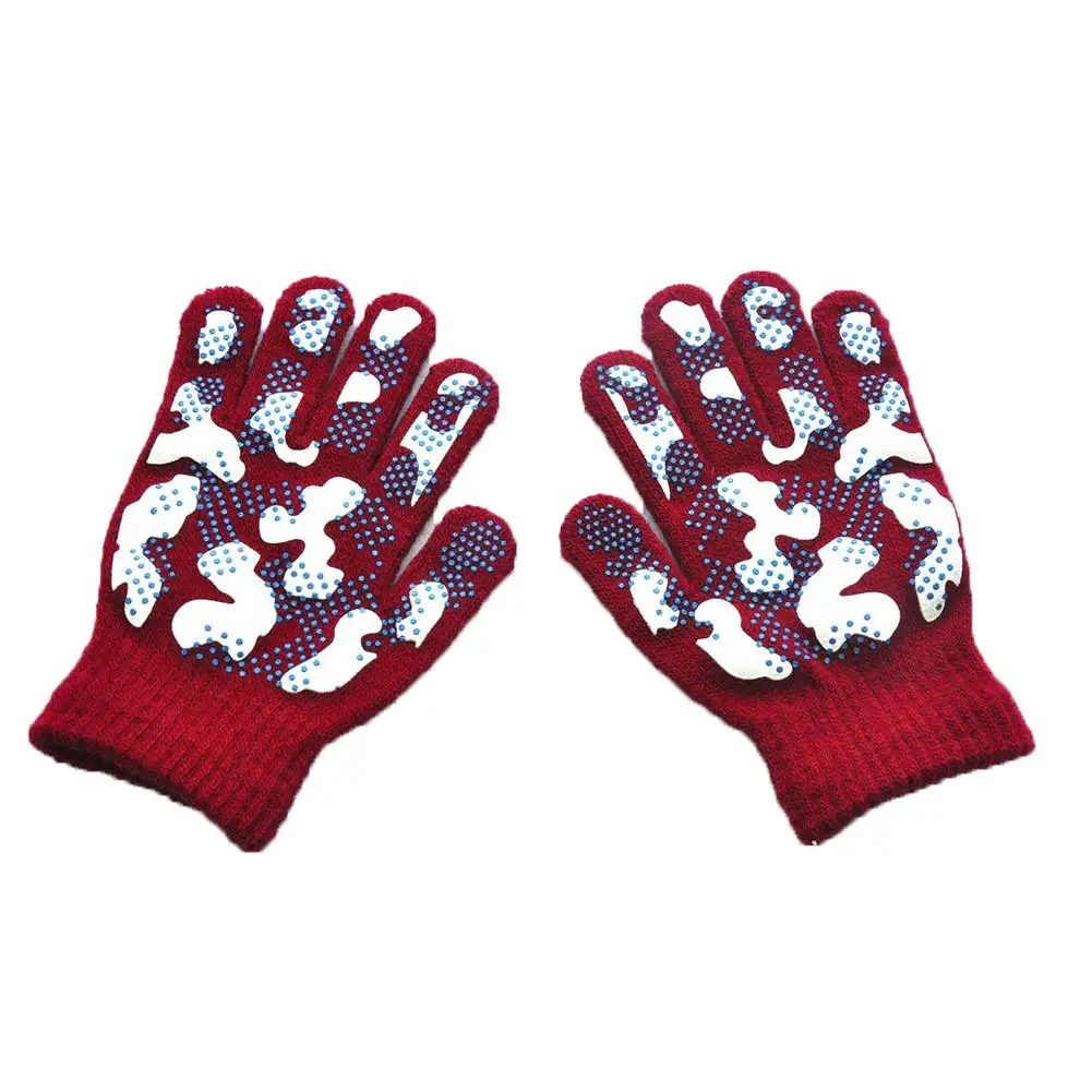 Детские зимние теплые перчатки, вязаные эластичные варежки, камуфляжные лыжные перчатки на весь палец, плотные волшебные перчатки для девочек и мальчиков - Цвет: F