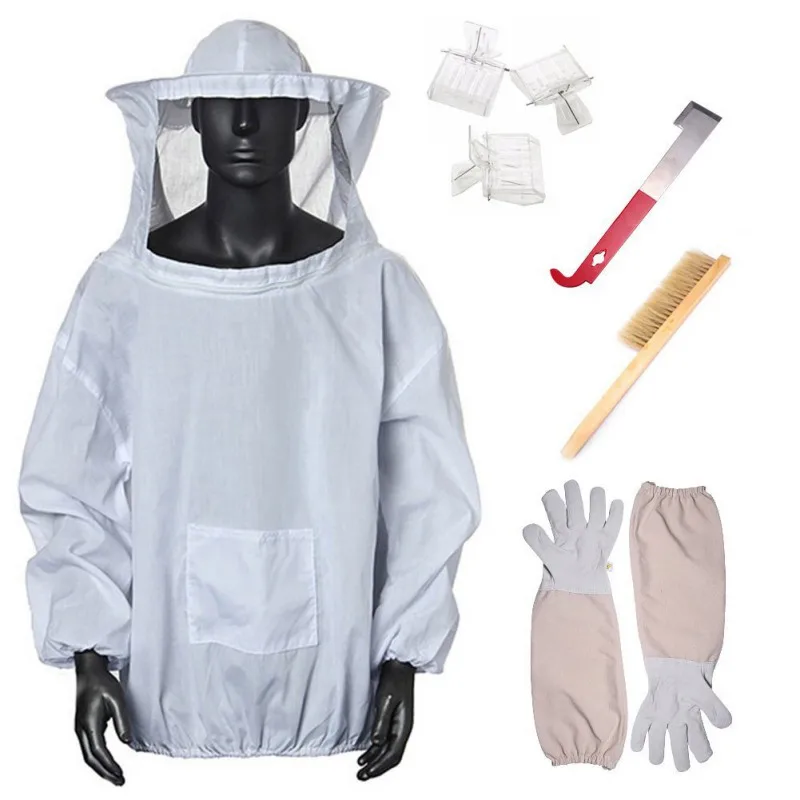 

Beekeeping Veil Jacket Gloves Bee Hive Brush Beehive Scraper Queen Bee Catcher 7PCS Practical Beekeeper Tools Set