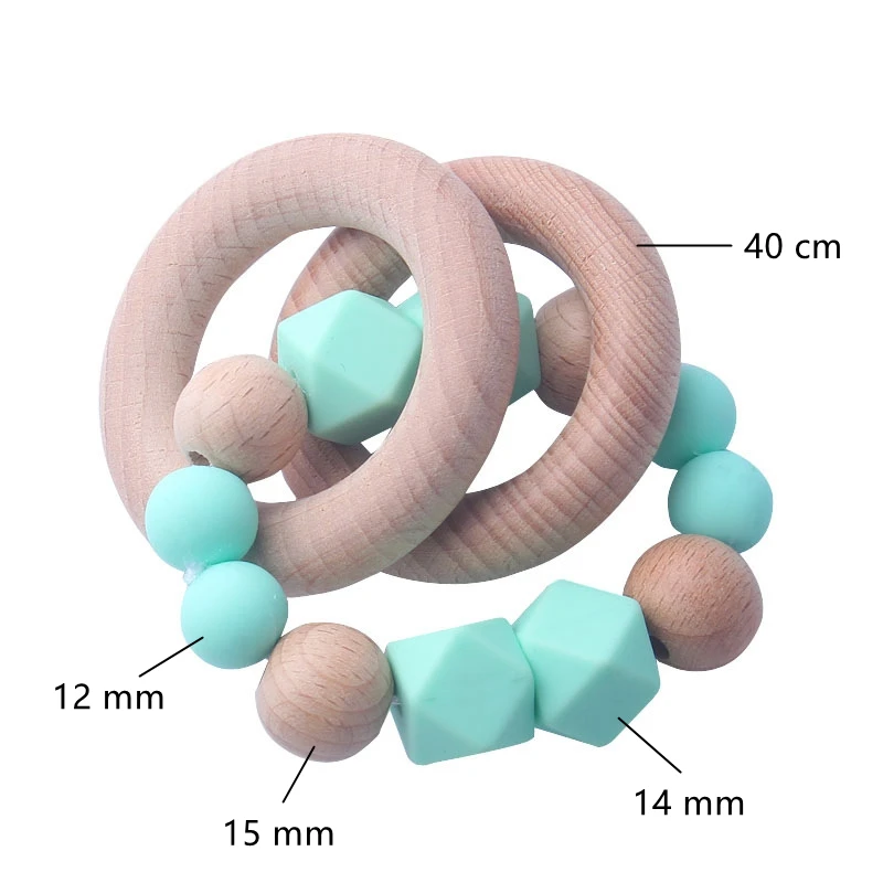 Baby Teether Bracelet Food Grade Silicone Teether Wooden Teether Ring Nursing Safe Organic 2pc Bangle Teether Toys