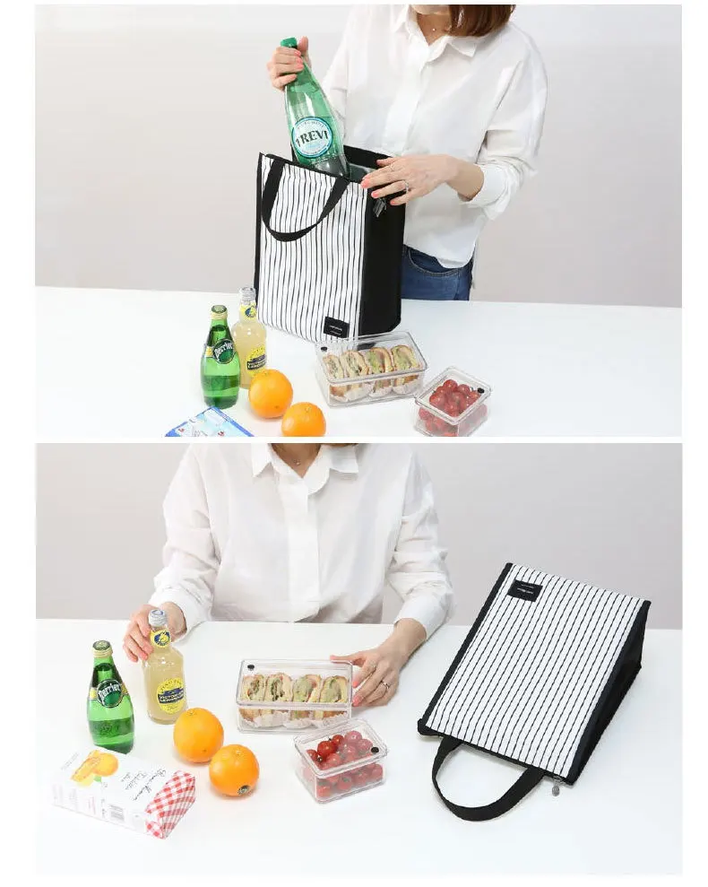 Сумки в полоску, ручная сумка Bento Box, одноцветная сумка для ланча, сумка для ланча, простая сумка для ланча, тканевая сумка, свежая