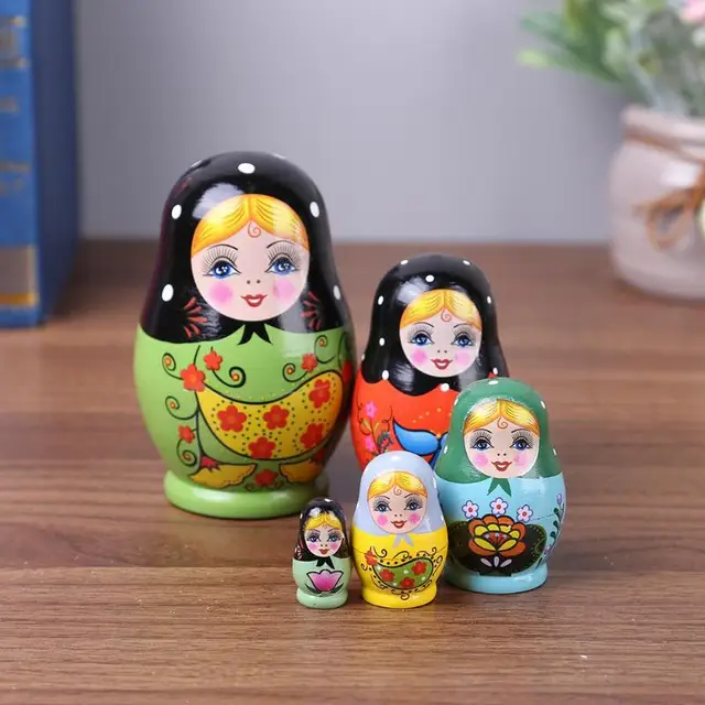 1 Set Nesting Dolls Color Painted Russian Matryoshka Doll Handmade Crafts Russian Nesting Dolls Baby Toy Girl Doll wholesale 1