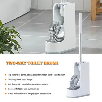 

Toilet Brush No Dead Corner Wash Toilet Brush Long Handle Silicone Soft Hair Wall-mounted Home Toilet Cleaning Set 45P