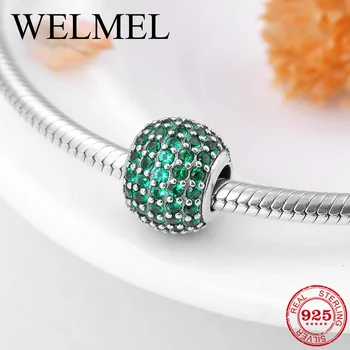 

New delicate 925 Sterling Silver round shape green zircon beads Fit Original Pandora Charm Bracelet Jewelry making