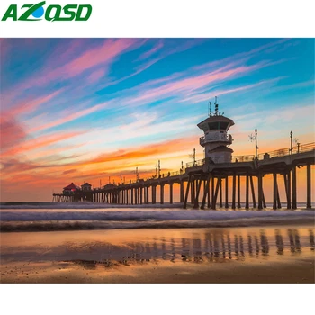 

AZQSD Painting By Numbers Seascape Bridge On Canvas Set Unique Gift DIY Coloring By Numbers Sunset Landscape Home Decor